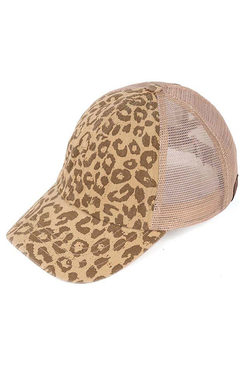 Beige C.C Leopard Pattern Criss Cross Ponycap features a bold and trendy leopard pattern, perfect for adding a pop of style to any outfit. The crisscross design adds a unique touch, while the ponycap style allows for easy and comfortable wear. Stay fashionable and functional with this must-have accessory.