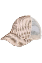 Beige C.C Rhinestone Net Baseball Cap combines fashion and function with its trendy design and durable construction. Featuring sparkling rhinestones and a breathable net design, this cap is the perfect accessory for any outdoor activity. Made with high-quality materials, it offers both style and comfort for all-day wear.