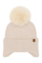 Beige Stay cozy and chic with our C.C Earflap Pom Knit Solid Beanie! This adorable beanie features ear flaps and a playful pom-pom, adding a touch of fun to your winter wardrobe. Whether you're hitting the slopes or strolling in the city, this beanie is a must-have accessory. Perfect for gifting or treating yourself—elevate your look with this stylish beanie today!