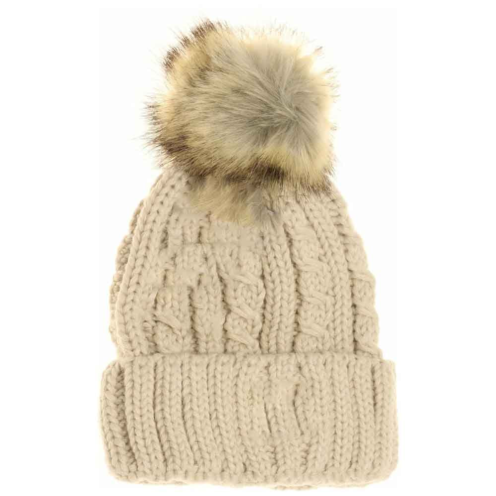 Beige KIDS Cable Ribbed Fur Pom Beanie offers excellent warmth and comfort for children during cold weather. Made with a durable ribbed knit fabric, it fits snugly to retain heat while allowing breathability. The stylish fur pom adds an elegant touch, making it suitable for daily wear and outdoor activities. This beanie combines practical functionality with refined design, ensuring your child stays protected and looks great throughout the winter season. 