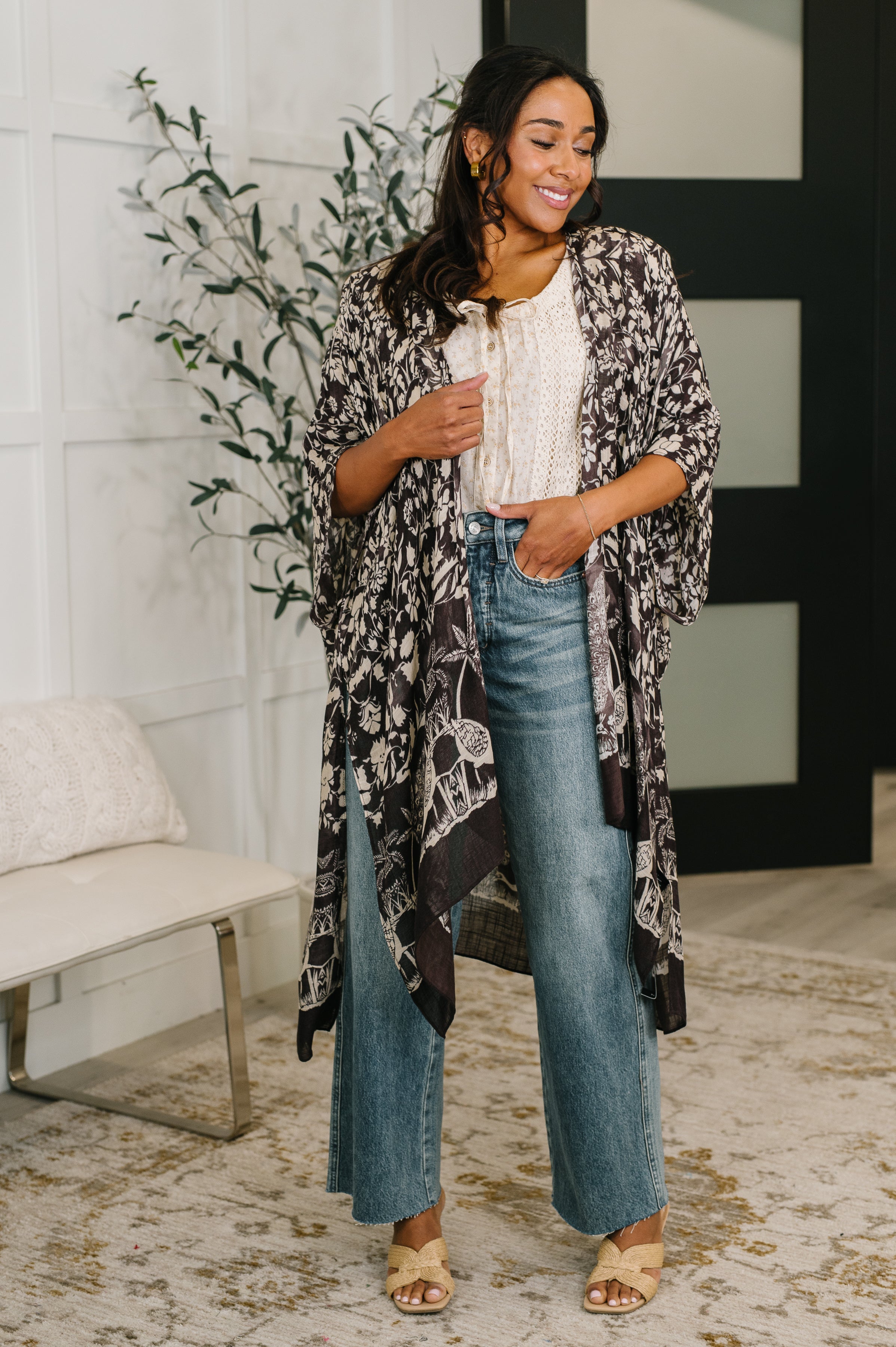 Bella Vida Open Front Floral Print Kimono - Charming Charlie