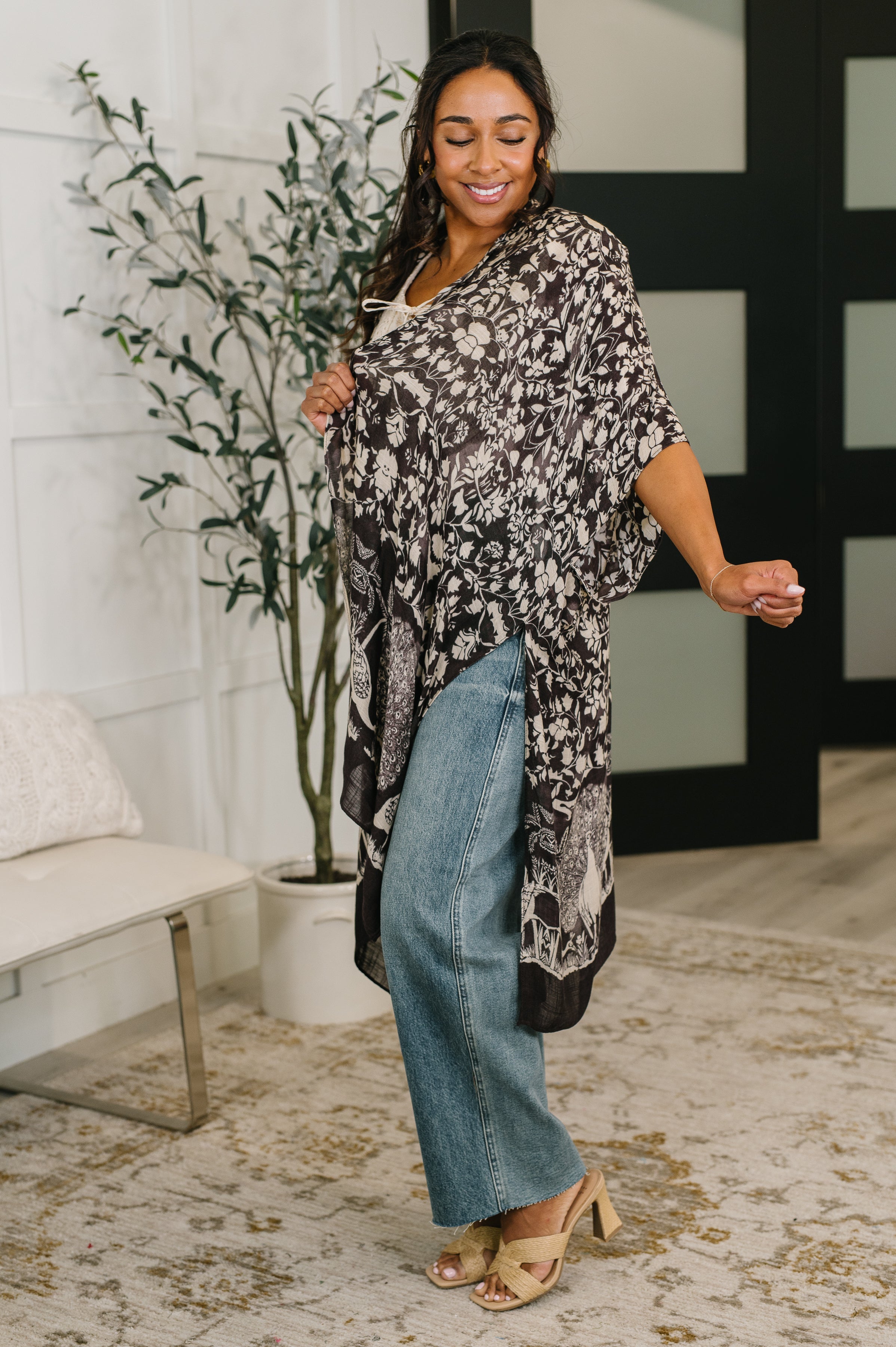 Bella Vida Open Front Floral Print Kimono - Charming Charlie