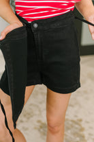 Bentli High Rise Side Tie Denim Skort in Black - Charming Charlie