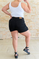 Bentli High Rise Side Tie Denim Skort in Black - Charming Charlie