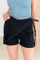 Bentli High Rise Side Tie Denim Skort in Black - Charming Charlie