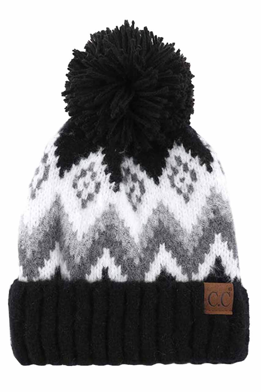 Black C C Soft Aztec Pattern Beanie with Knit Pom, is beautifully knitted with variety of colors and design that brings a unique look. Coordinate with any outfit to match the best with absolute warmth and coziness in style. This is an ideal winter head cover that comes in one size winter cap with a pom that fits most head sizes. Perfect winter gift accessory for your friends, family and the persons you love.