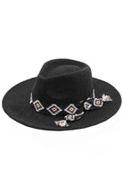 Black C C Vegan Felt Panama Brim Hat with Aztec Trim Band, the beautiful design of this Panama Hat makes you stand out and can coordinate with any outfit while going out. Whether basking under the summer sun at the beach, lounging by the pool, or kicking back with friends at the lake, this awesome Panama hat can keep you cool and comfortable even when the sun is high. It's large, comfortable, and perfect for keeping the sun off your face, neck, and shoulders.