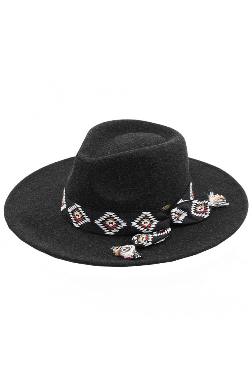 Black C C Vegan Felt Panama Brim Hat with Aztec Trim Band, the beautiful design of this Panama Hat makes you stand out and can coordinate with any outfit while going out. Whether basking under the summer sun at the beach, lounging by the pool, or kicking back with friends at the lake, this awesome Panama hat can keep you cool and comfortable even when the sun is high. It's large, comfortable, and perfect for keeping the sun off your face, neck, and shoulders.