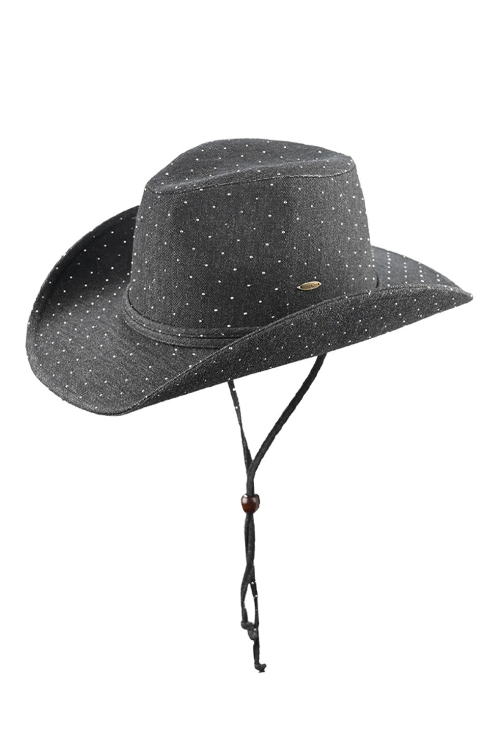 Black C.C All Over Rhinestone Denim Cowboy Hat adds a touch of sparkle to your western style. The denim material provides durability while the all-over rhinestone design adds a touch of glam. Perfect for any occasion, from a day at the rodeo to a night out on the town.