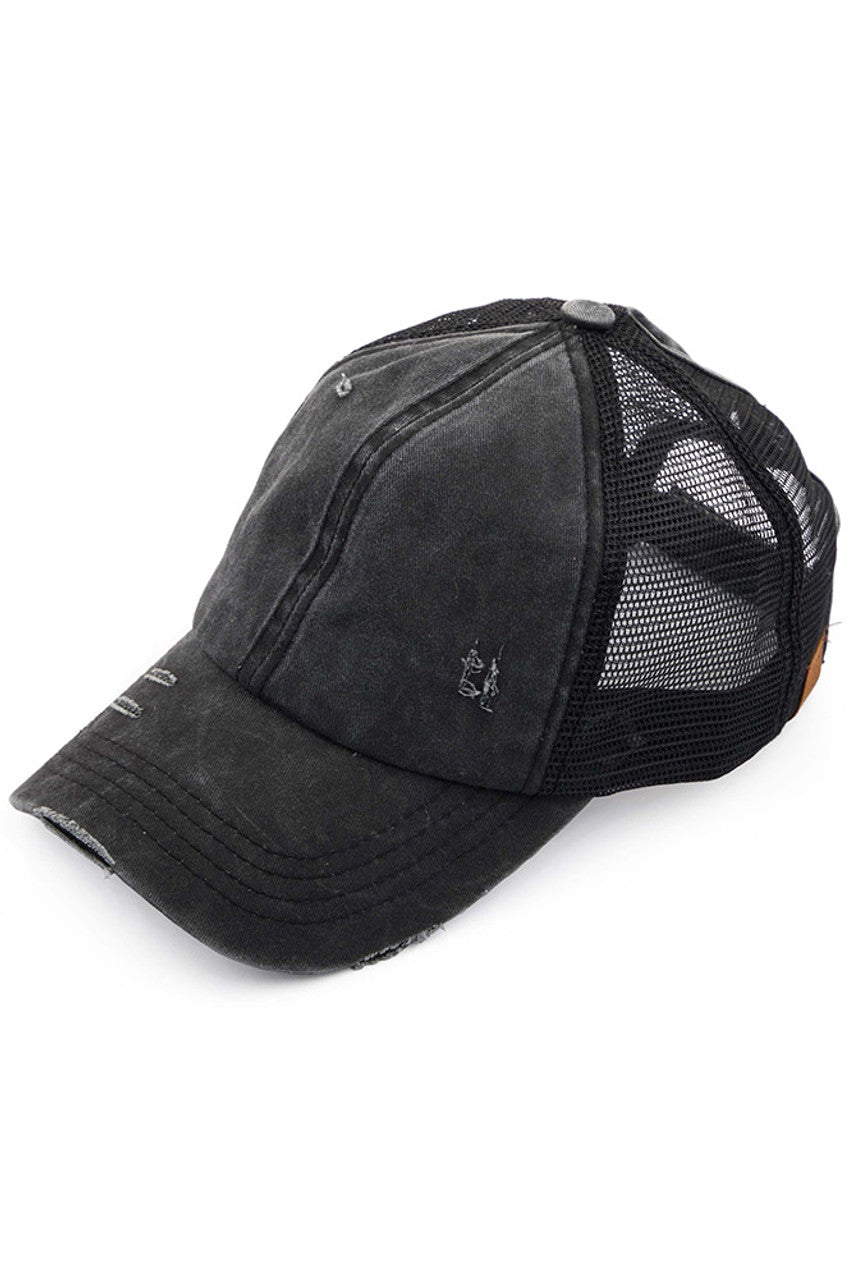 Black C.C BASEBALL PONYCAP is the perfect combination of fashion and function. Made with high-quality materials, it provides both style and protection from the sun. Its adjustable strap ensures a comfortable fit for all head sizes. Stay trendy and protected with the C.C BASEBALL PONYCAP.