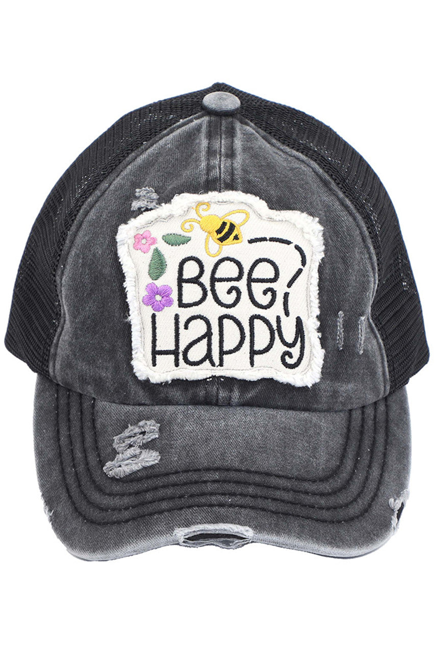 Black C.C BEE HAPPY PATCH VINTAGE PONY CAP is a must-have for any fashion enthusiast. With its vintage pony design and unique patch detailing, it is sure to make a statement. Made with high-quality materials, it offers both style and comfort. Perfect for adding a touch of retro charm to any outfit.