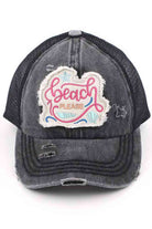 Black-C.C Distressed Beach Please Patch Ponycap is perfect for any sunny getaway. Made with distressed fabric and adorned with a trendy patch, this ponycap adds a stylish touch to your beach look. Protect your face from the sun while staying fashionable.