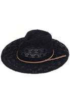 Black C.C. Horseshoe Lace Knitting Panama Hat is a must-have accessory for any fashion-forward individual. Its beautiful lace knit design adds a touch of elegance to any outfit, while the high-quality materials ensure durability and comfort. Stay stylish and protected from the sun with this iconic hat.