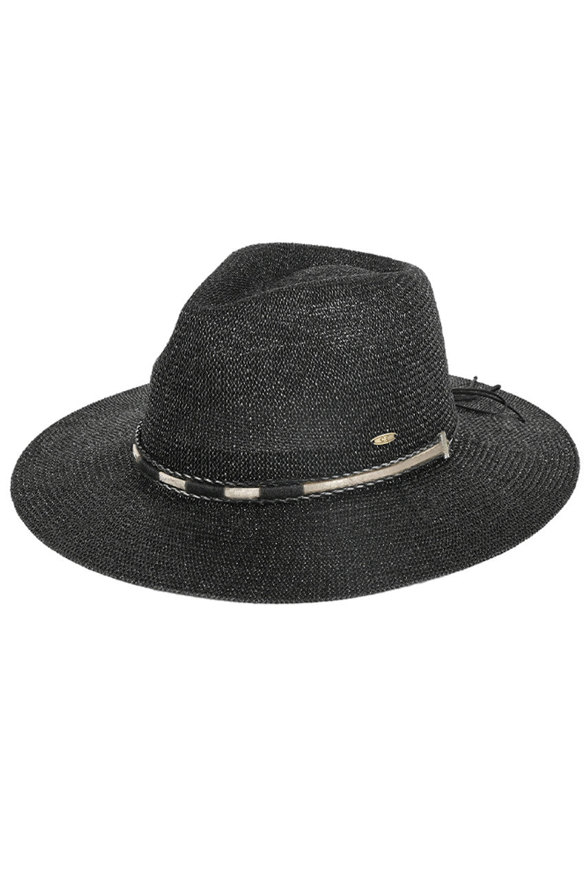 Black C.C Hard Shaped Panama Hat is made with high-quality materials and a unique shaping technique. The result is a stylish and durable hat perfect for any outdoor event. Its rigid structure allows for protection against sun and wind, while its sleek design complements any outfit.