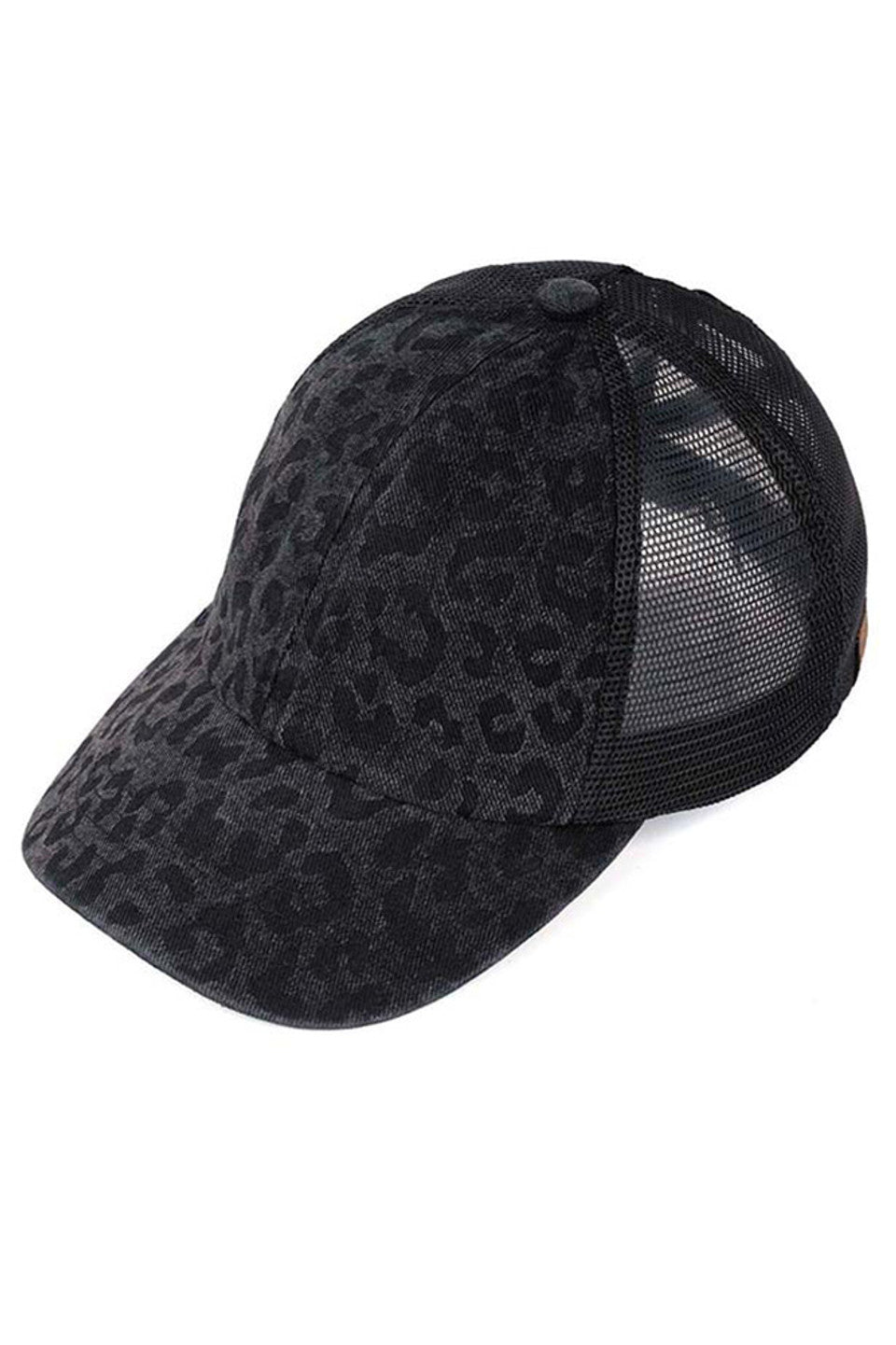 Black C.C Leopard Pattern Criss Cross Ponycap features a bold and trendy leopard pattern, perfect for adding a pop of style to any outfit. The crisscross design adds a unique touch, while the ponycap style allows for easy and comfortable wear. Stay fashionable and functional with this must-have accessory.