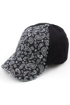Black C.C Paisley Ponytail Baseball Cap is the perfect blend of style and functionality. Its unique design allows for a ponytail to be pulled through, keeping hair in place while also providing sun protection. Made with high-quality materials, this cap is a must-have for any fashion-forward and active individual.