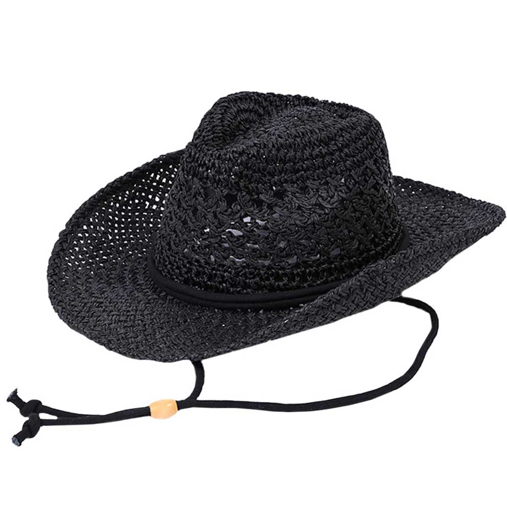 Black C.C Paper Straw Open Weaved Cowboy Hat, Keep your styles on even when you are relaxing at the pool or playing at the beach. Large, comfortable, and perfect for keeping the sun off of your face, neck, and shoulders. Perfect summer, beach accessory. Ideal for travelers who are on vacation or just spending some time in the great outdoors. A cowboy hat can keep you cool and comfortable even when the sun is high in the sky.
