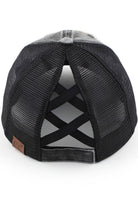 Black C.C SMILE CRISS-CROSS PONY CAP is a versatile and stylish accessory. Made with high-quality materials and a unique criss-cross design, it offers a secure and comfortable fit. Perfect for any season, this cap adds a touch of fashion to any outfit.