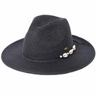 Black C.C Shell And Pearl Trim Band Panama Sunhat, Keep your styles on even when you are relaxing at the pool or playing at the beach. Large, comfortable, and perfect for keeping the sun off of your face, neck, and shoulders. Perfect summer, beach accessory. Ideal for travelers who are on vacation or just spending some time in the great outdoors. A great sunhat can keep you cool and comfortable even when the sun is high in the sky.