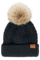 Black C.C Smocking Stitch Pattern Pom Beanie Hat, Warm Winter Beanie Hat; before running out the door into the cool air, you’ll want to reach for this toasty beanie to keep you incredibly warm. Comfortable beanie keep your head and ear warm during the winter. Awesome winter gift accessory!  This smocking stitch pattern pom beanie can be worn both casual and sophisticated wear and also perfect for outdoor fashion, including biking, camping, ice skating, snowboarding, running and more.