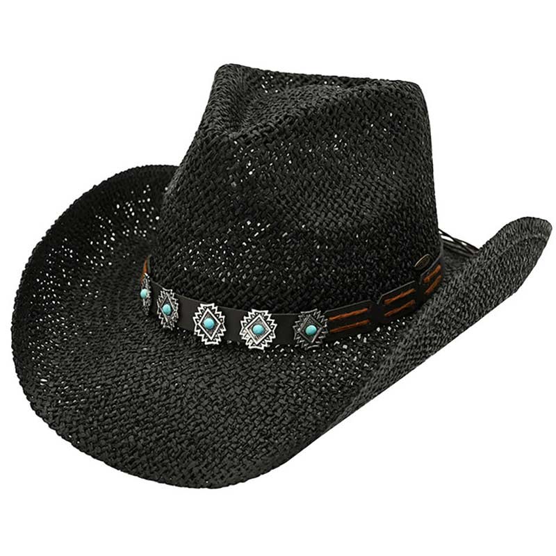 Black C.C Turquoise Charm Trim Cowboy Hat, Keep your styles on even when you are relaxing at the pool or playing at the beach. Large, comfortable, and perfect for keeping the sun off of your face, neck, and shoulders. Perfect gifts for Christmas, holidays, or any meaningful occasion. Due to this, all eyes are fixed on you.