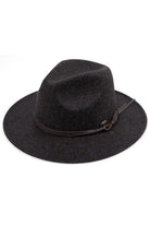 Black C.C Vegan Felt Leather Trim Heather Color Hat combines style and sustainability. Made with vegan felt and featuring a leather trim, this hat is both fashionable and environmentally friendly. The heather color adds a touch of versatility, making it a perfect addition to any outfit.