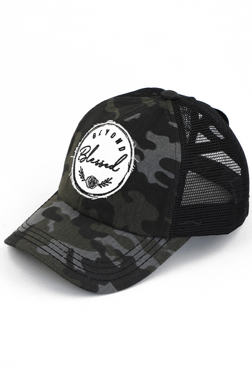Black C.C BEYOND BLESSED PATCH CRISS CROSS PONY CAP is a stylish and comfortable cap perfect for any occasion. Featuring a unique criss-cross design and a motivational patch, this cap is a perfect way to express your faith and style. Wear it for that perfect blend of fashion and inspiration.