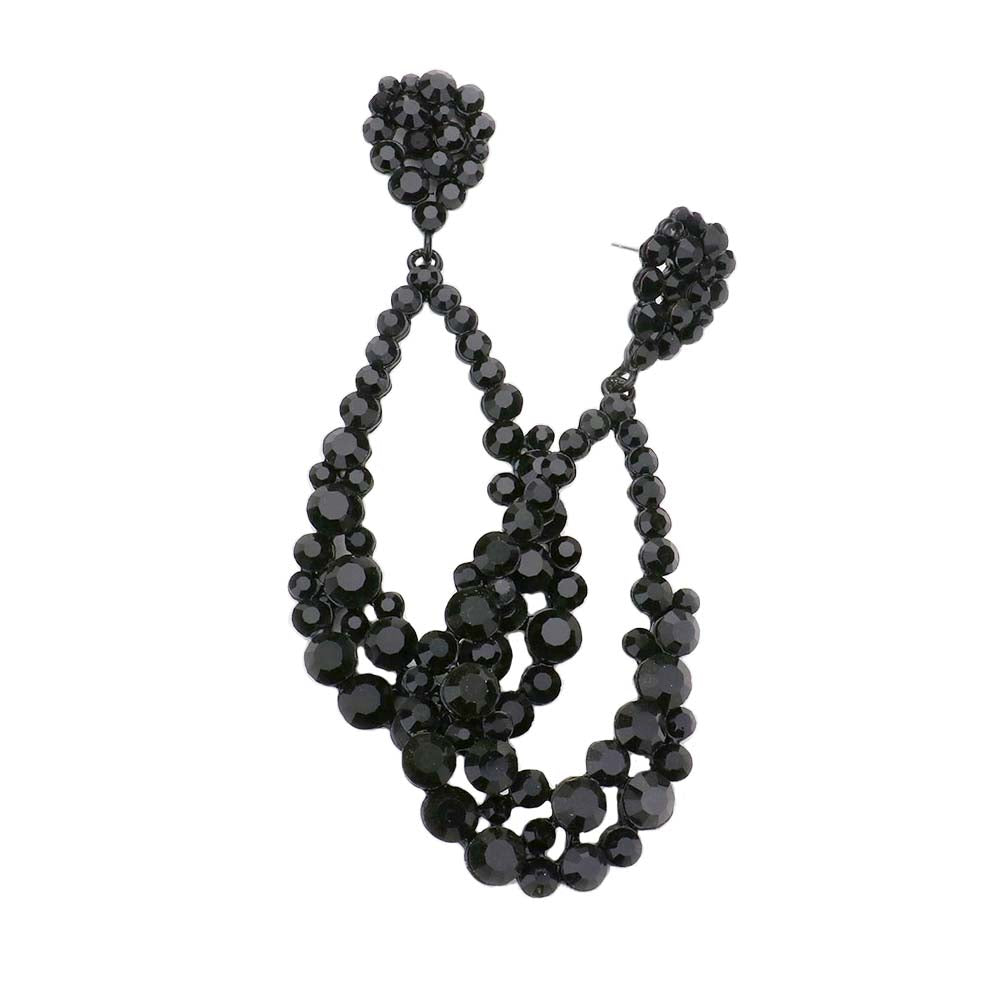 Black Crystal Bubble Cluster Teardrop Evening Earrings, These gorgeous Crystal pieces will show your class in any special occasion. The elegance of these crystal evening earrings goes unmatched. Perfect jewelry to enhance your look. Awesome gift for birthday, Anniversary, Valentine‚Äôs Day or any special occasion.