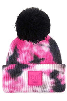Black Hot Pink C C Tie Dye Kids Beanie With C C Rubber Patch And Yarn Pom, beautiful tie dye design with yarn pom makes it unique and keeps you standing out with perfect beauty. Wear throughout the winter and cold days to ensure absolute comfortability. Coordinate with any outfit to match the best with perfect warmth and coziness. It Comes in one size winter cap with a pom that fits most head sizes. Enjoy the winter in comfort!