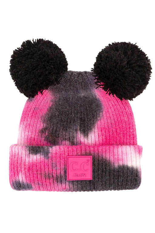 Black Hot Pink C.C Tie Dye Baby Beanie C.C Rubber Patch Double Yarn Pom, before taking your baby  running out the door into the cool air, you’ll want to reach for this toasty beanie to keep your baby incredibly warm. Accessorize the fun way with this faux fur pom pom hat, it's the autumnal touch you need to finish your outfit in style. Awesome winter gift accessory! Perfect Gift Birthday, Christmas, Stocking Stuffer, Secret Santa, Holiday, Anniversary, Valentine's Day, Loved One.