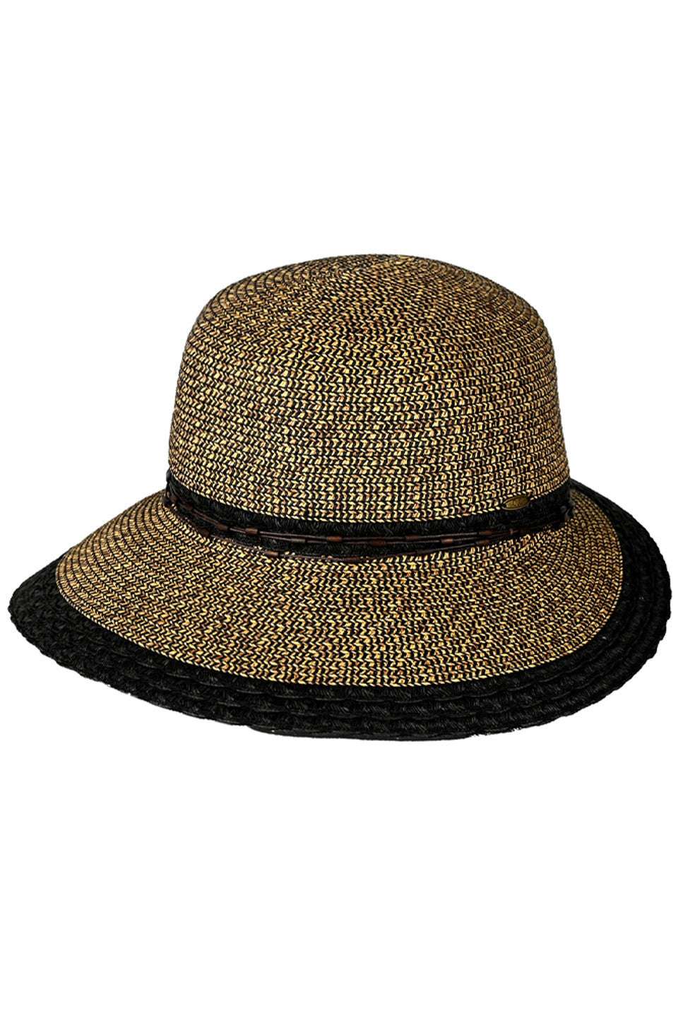 Black C.C Wood Embellishment String Band Brim Hat is a must-have for any wardrobe. With its unique wood embellishment and stylish string band brim, it adds a touch of elegance to any outfit. Made with quality materials, it provides both comfort and durability. Perfect for any occasion.