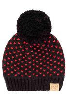 Black Red C C Kids Heart Pattern Knit Beanie with Pom, awesome heart pattern design with yarn pom makes it beautiful and keeps your kids standing out with perfect beauty. Wear throughout the winter and cold days to ensure absolute comfortability. Coordinate with any outfit to match the best with perfect warmth and coziness. It Comes in one size winter cap with a pom that fits most head sizes. Enjoy the winter in comfort with this Heart Beanie!