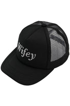 Black C.C WIFEY Rhinestones Trucker Cap is a must-have for any stylish woman. With a dazzling display of rhinestones and a comfortable trucker design, you'll be turning heads wherever you go. Add a touch of glam to your daily look and show off your wifey status in style.