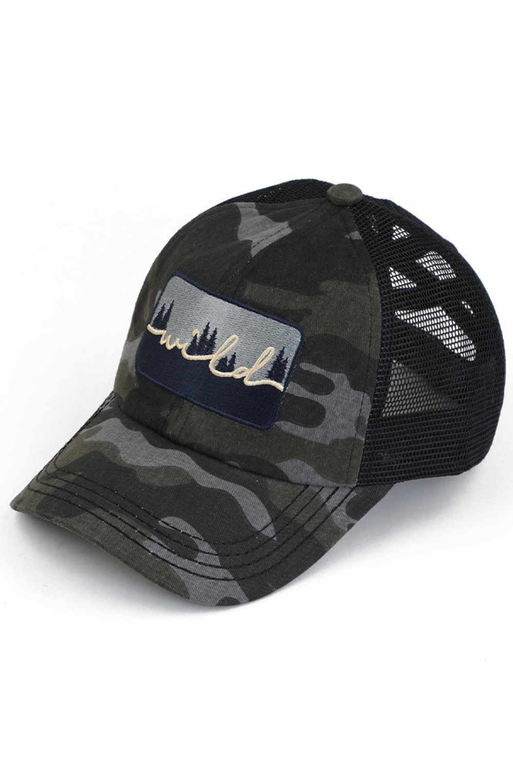 Black_Camo C.C. WILD PATCH CRISS CROSS PONY CAP offers a stylish and functional way to keep your hair in place while out and about. The crisscross design adds a unique touch, while the wild patch adds a pop of colour to your outfit. Made with high-quality materials, this cap is durable and long-lasting.