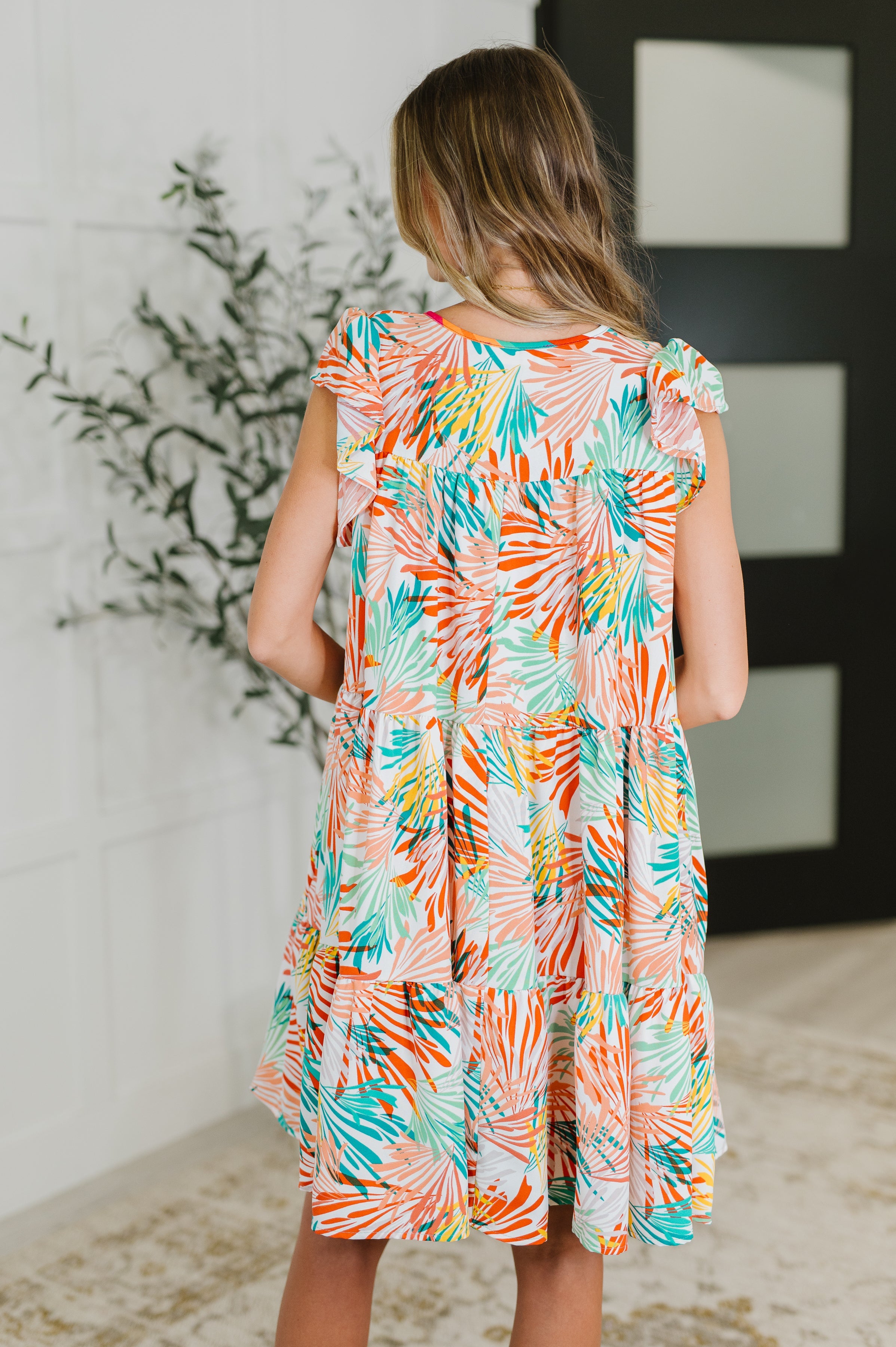 Bless Your Love Tiered Dress in Ivory, Orange and Mint - Charming Charlie
