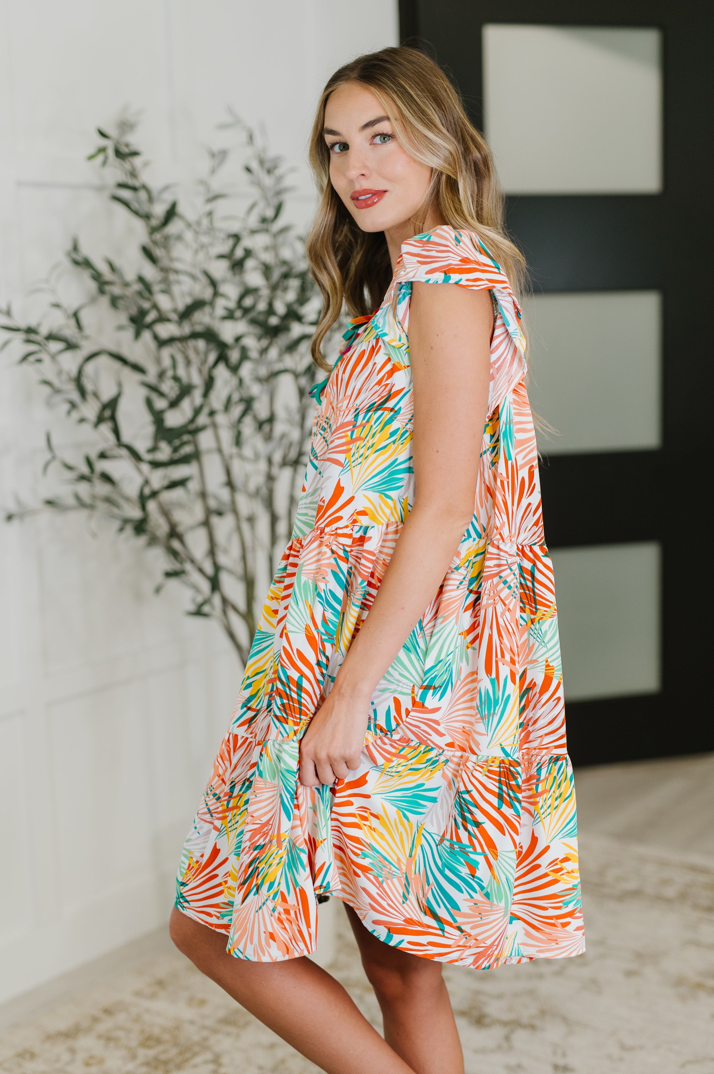 Bless Your Love Tiered Dress in Ivory, Orange and Mint - Charming Charlie