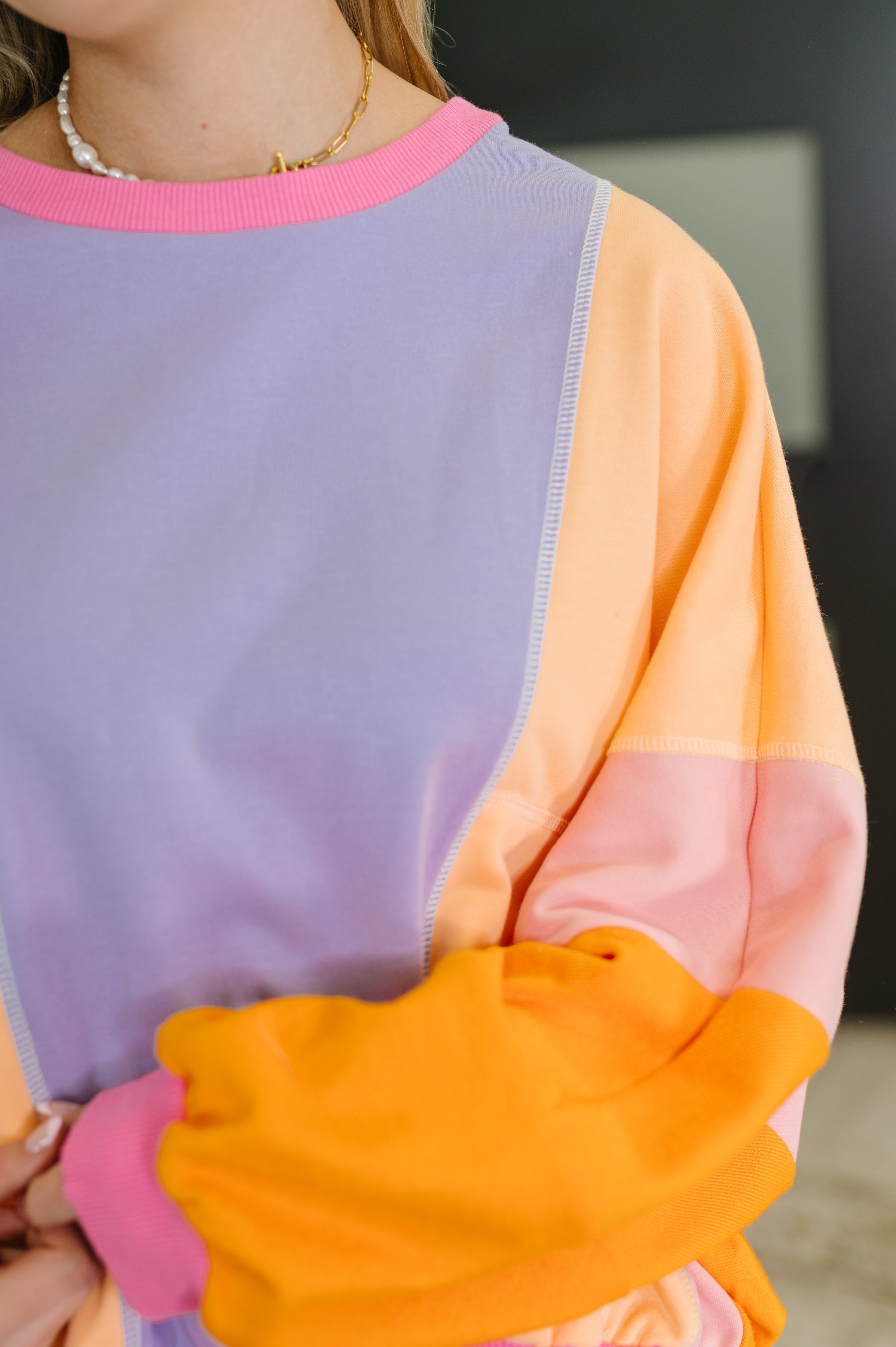 Blockbuster Color Block Pullover in Muted - Charming Charlie