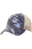 Blue C.C CAMOUFLAGE VINTAGE STYLE PONYCAP is perfect for anyone looking for a stylish and functional hat. Its camouflage design adds a unique touch to any outfit, while its vintage-style pony cap shape provides both style and functionality. Made with high-quality materials, this hat is sure to be a long-lasting accessory for any outdoor adventure.