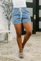 Boardwalk Talks Drawstring Shorts in Dark Blue - Charming Charlie