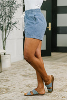 Boardwalk Talks Drawstring Shorts in Dark Blue - Charming Charlie