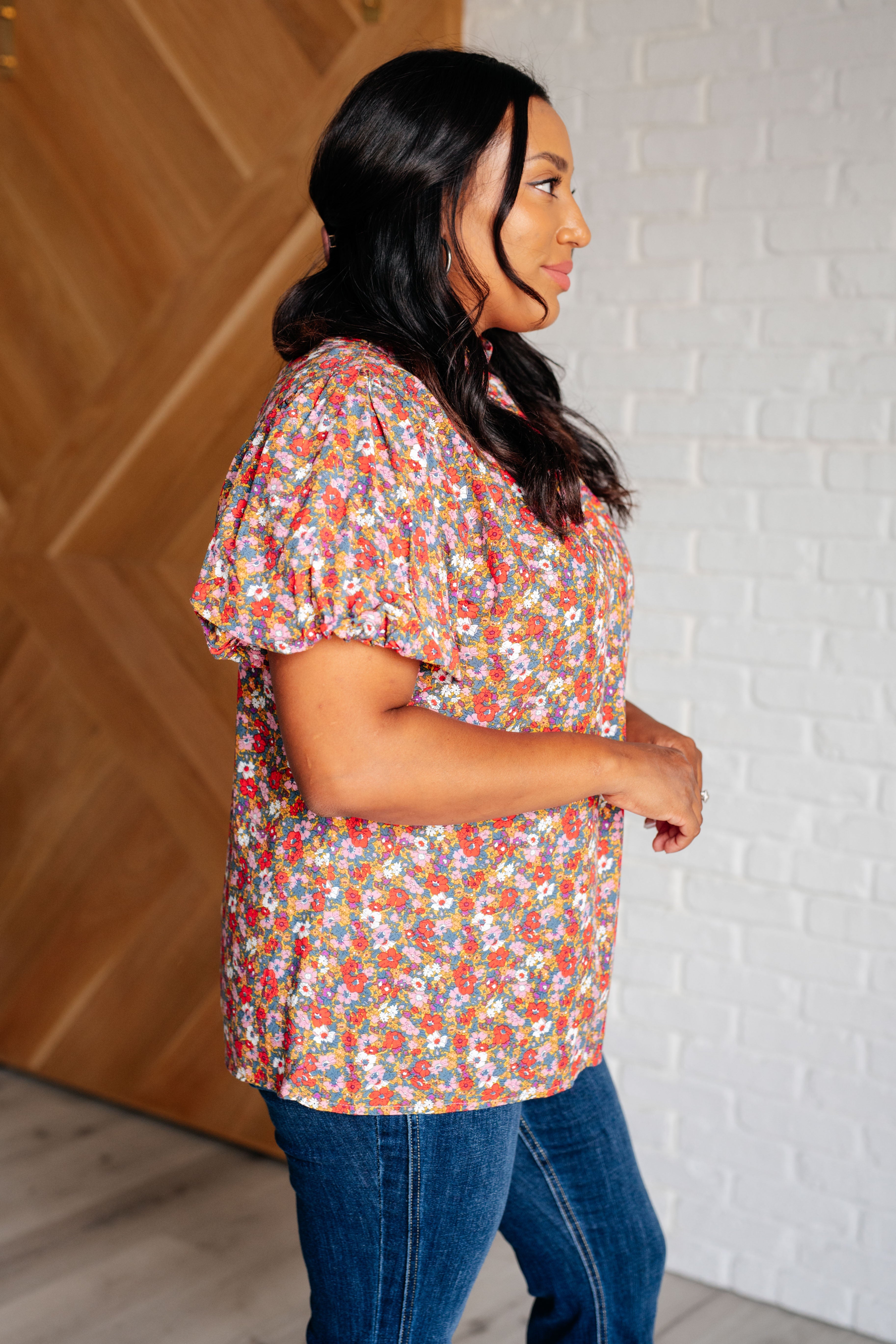 Bohemian Moment Floral Mock Neck Blouse - Charming Charlie