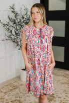 Boho and Behold Flutter Sleeve Dress in Blush/Fuchsia/Mint - Charming Charlie