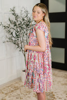 Boho and Behold Flutter Sleeve Dress in Blush/Fuchsia/Mint - Charming Charlie