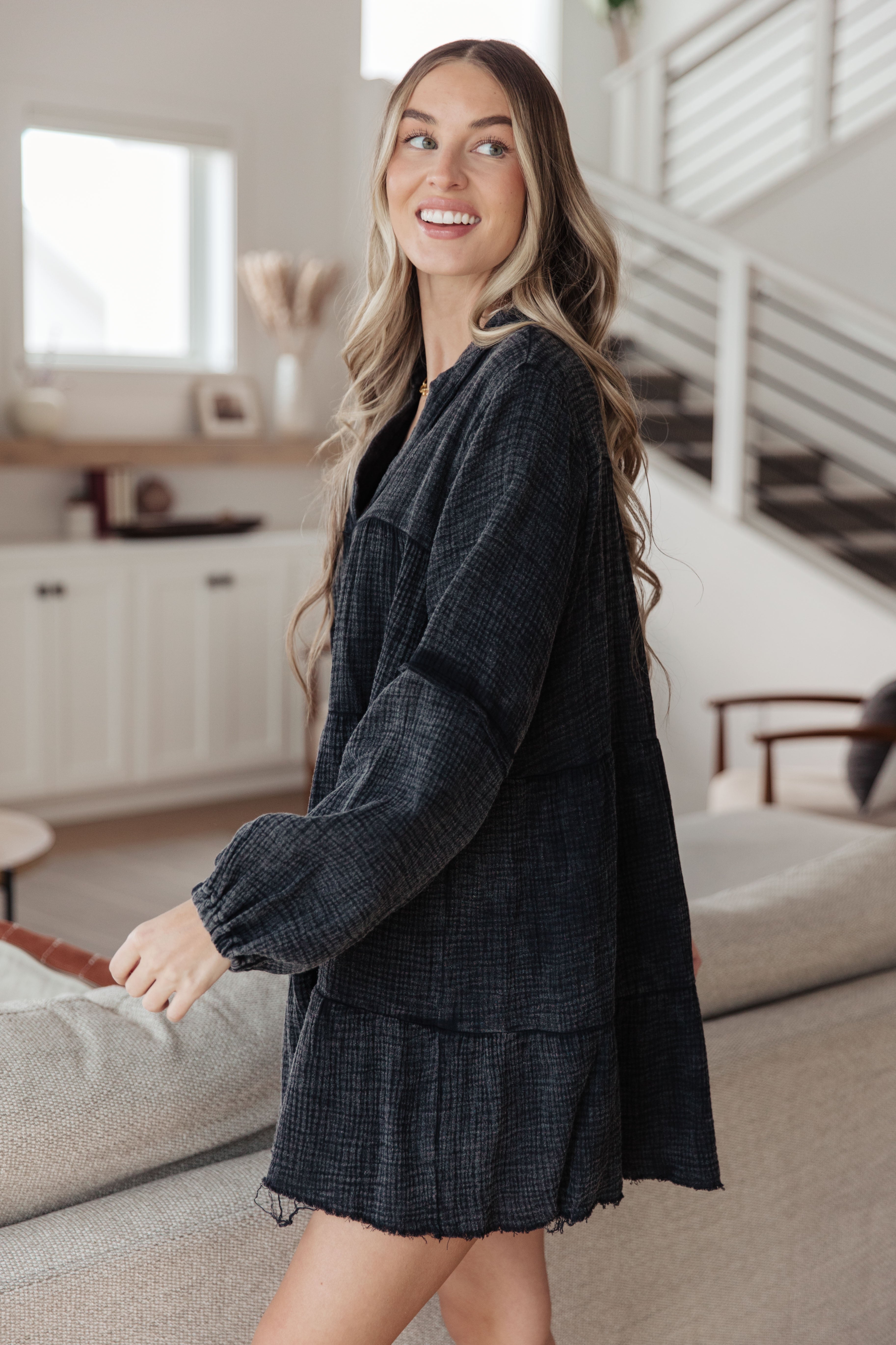 Borrowed Time Mineral Wash V-Neck Dress - Charming Charlie