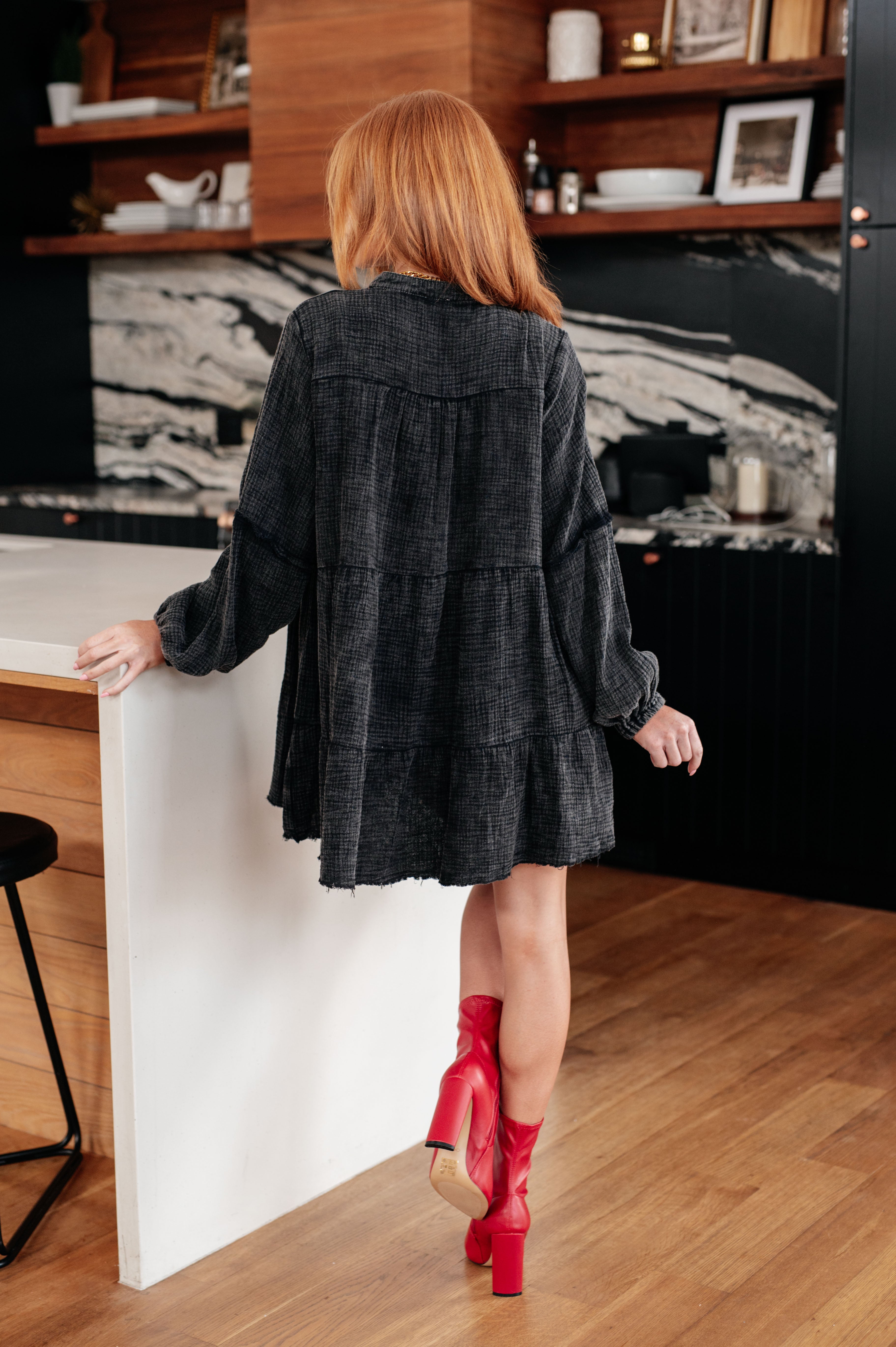 Borrowed Time Mineral Wash V-Neck Dress - Charming Charlie