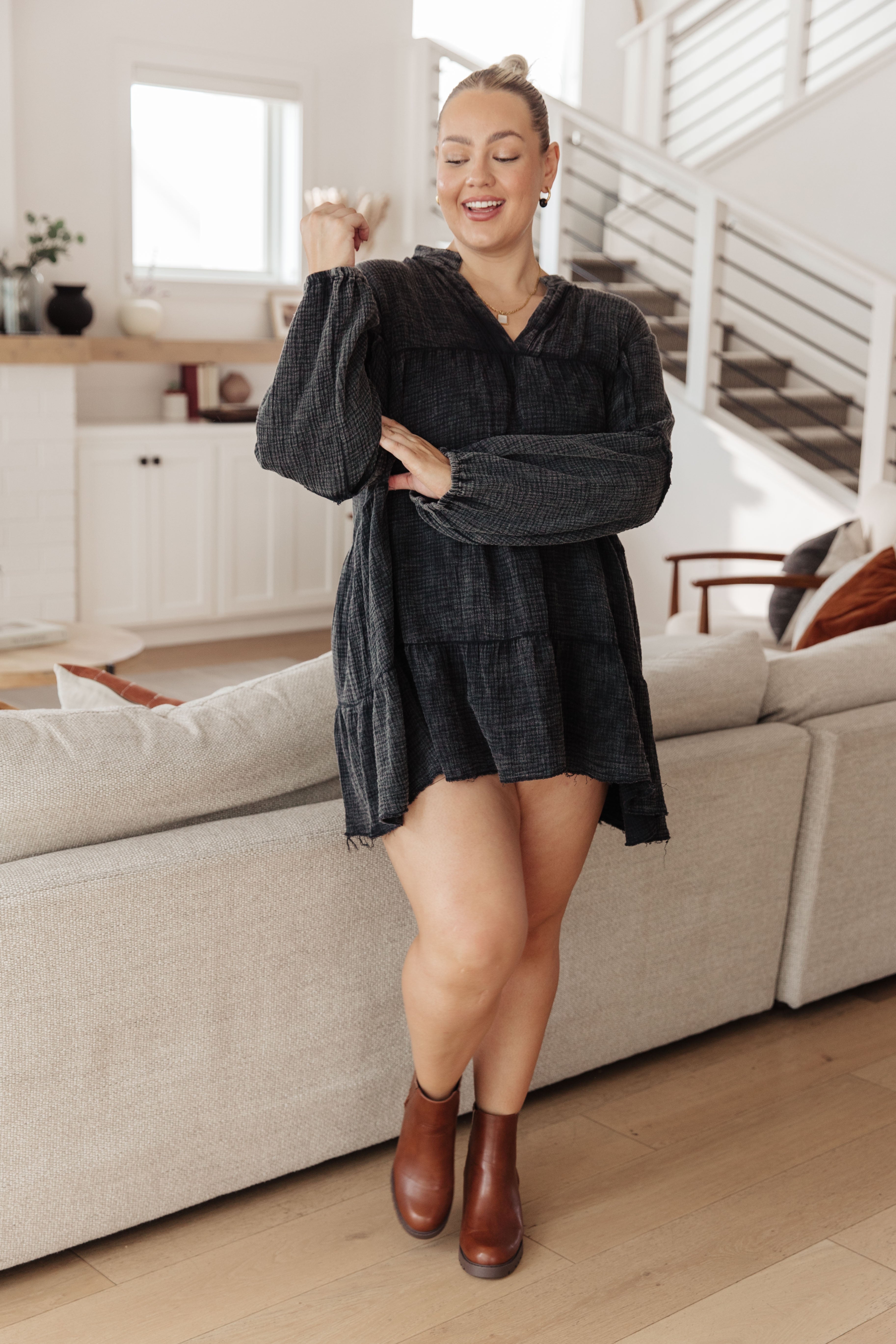 Borrowed Time Mineral Wash V-Neck Dress - Charming Charlie