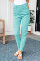 Bridgette High Rise Garment Dyed Slim Jeans in Aquamarine - Charming Charlie