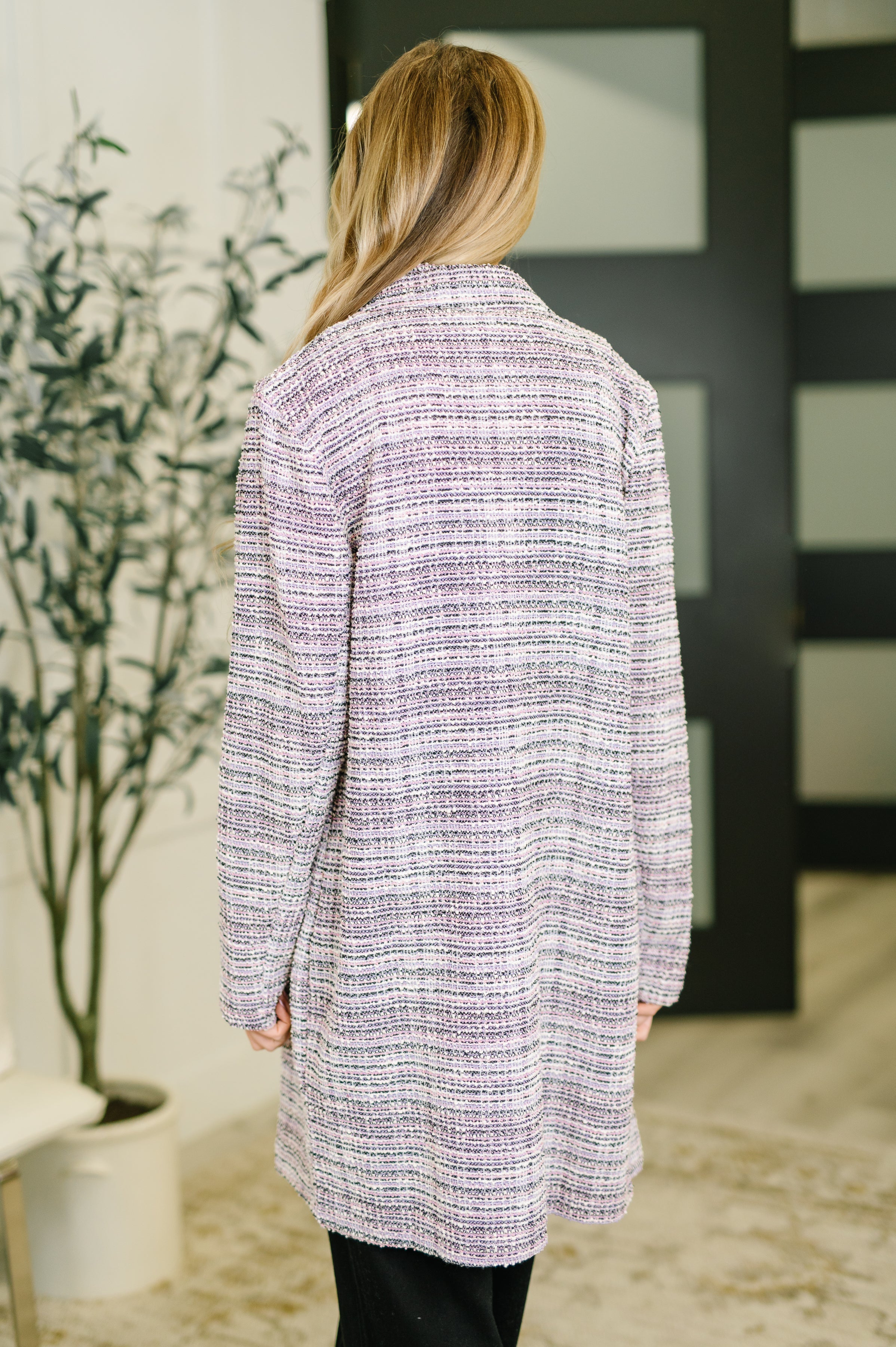Brixton Tweed Midi Blazer in Lavender Ivory - Charming Charlie