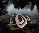 Rose Gold Link Double Pendant Necklace With Rhinestone And Earring Set - Charming Charlie