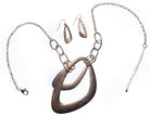 Rose Gold Link Double Pendant Necklace With Rhinestone And Earring Set - Charming Charlie